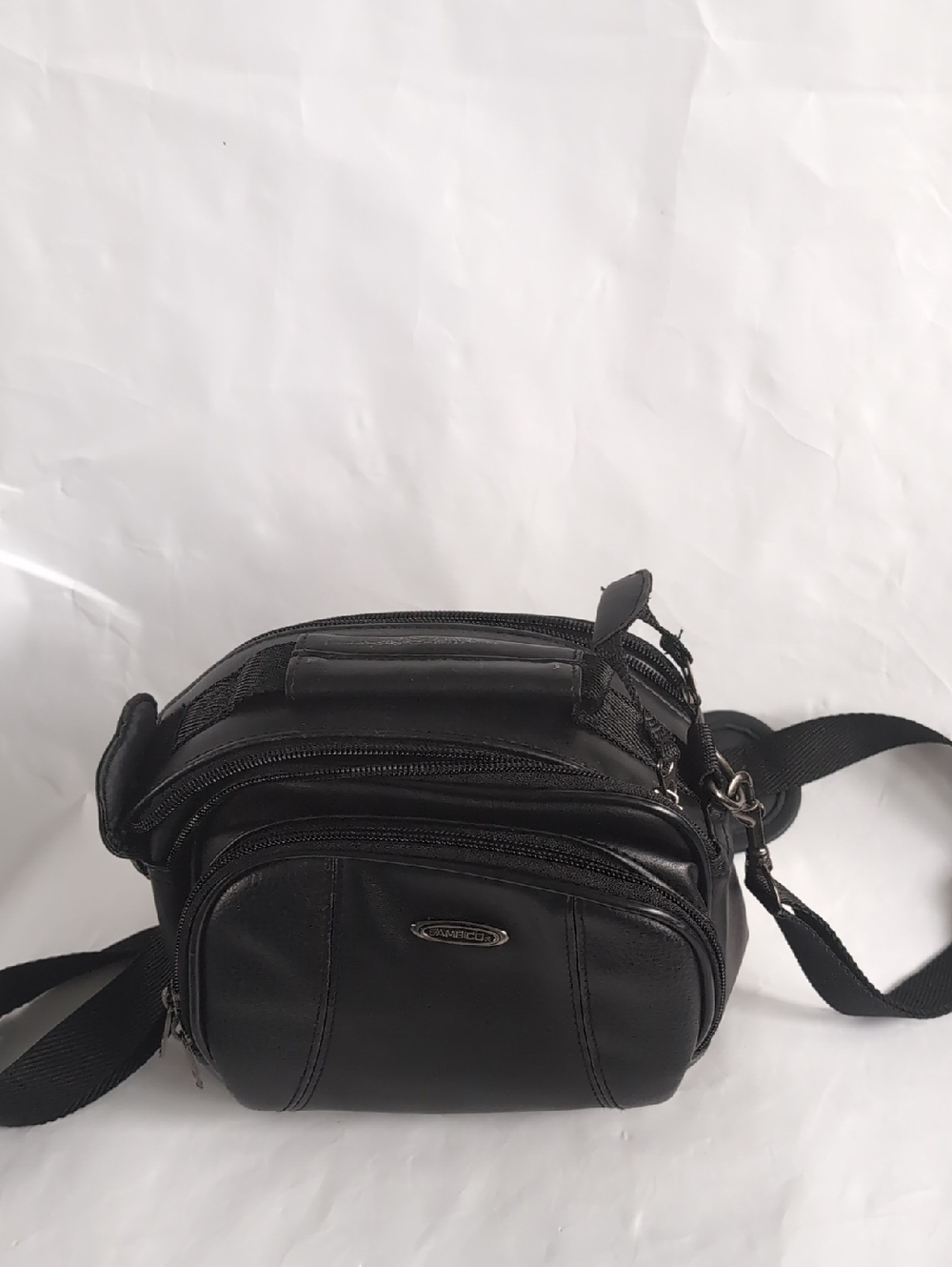 Ambico Black Compact Camera Shoulder Bag with Multiple Zip Compartments
